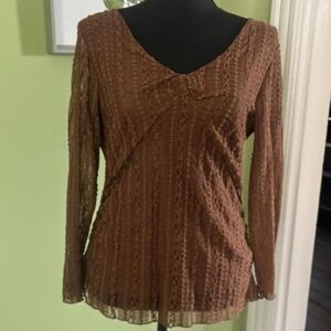 Vintage 90s Nine West fairycore whimsical golden brown lacy long sleeve top